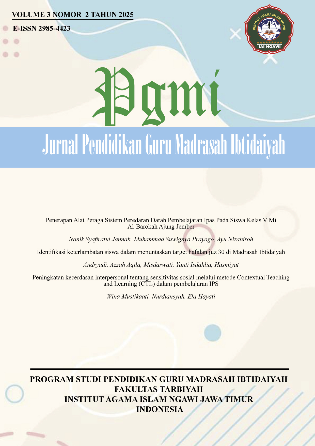 					View Vol. 3 No. 2 (2025): Volume 3 Nomor 2 Juni 2025 : Jurnal PGMI
				
